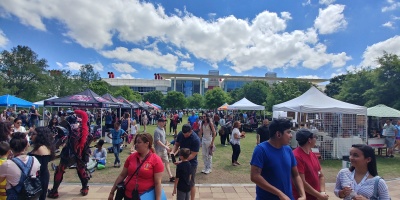 A wide shot of the Spring International Fest in front of the George R. Brown Convention Center